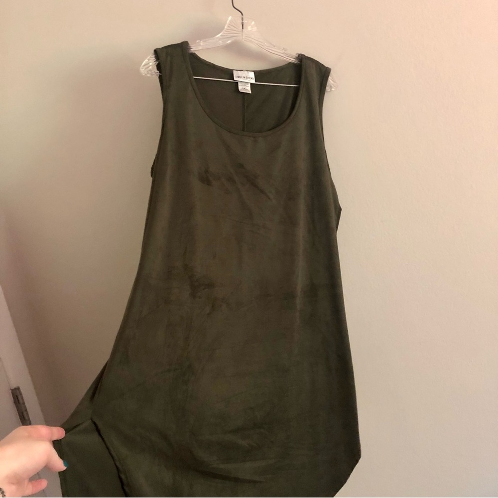 Vintage Caren Sport Plus Size Dark Green Sleeveless High Low Midi Dress - Picture 2 of 8